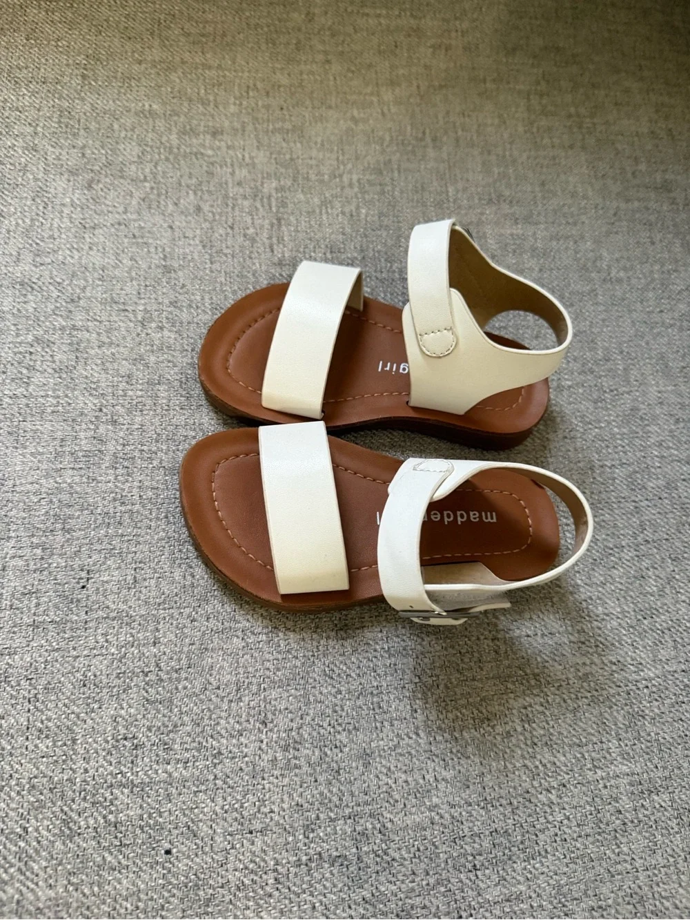 Madden Girl Kids White Two-Strap Sandals with Brown Footbed